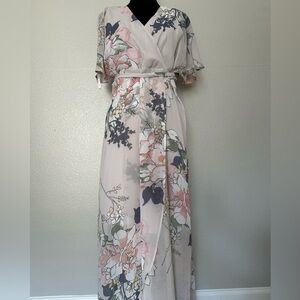 Luxology Floral Chiffon Maxi Wrap Dress Light Pink Multicolor Size 8